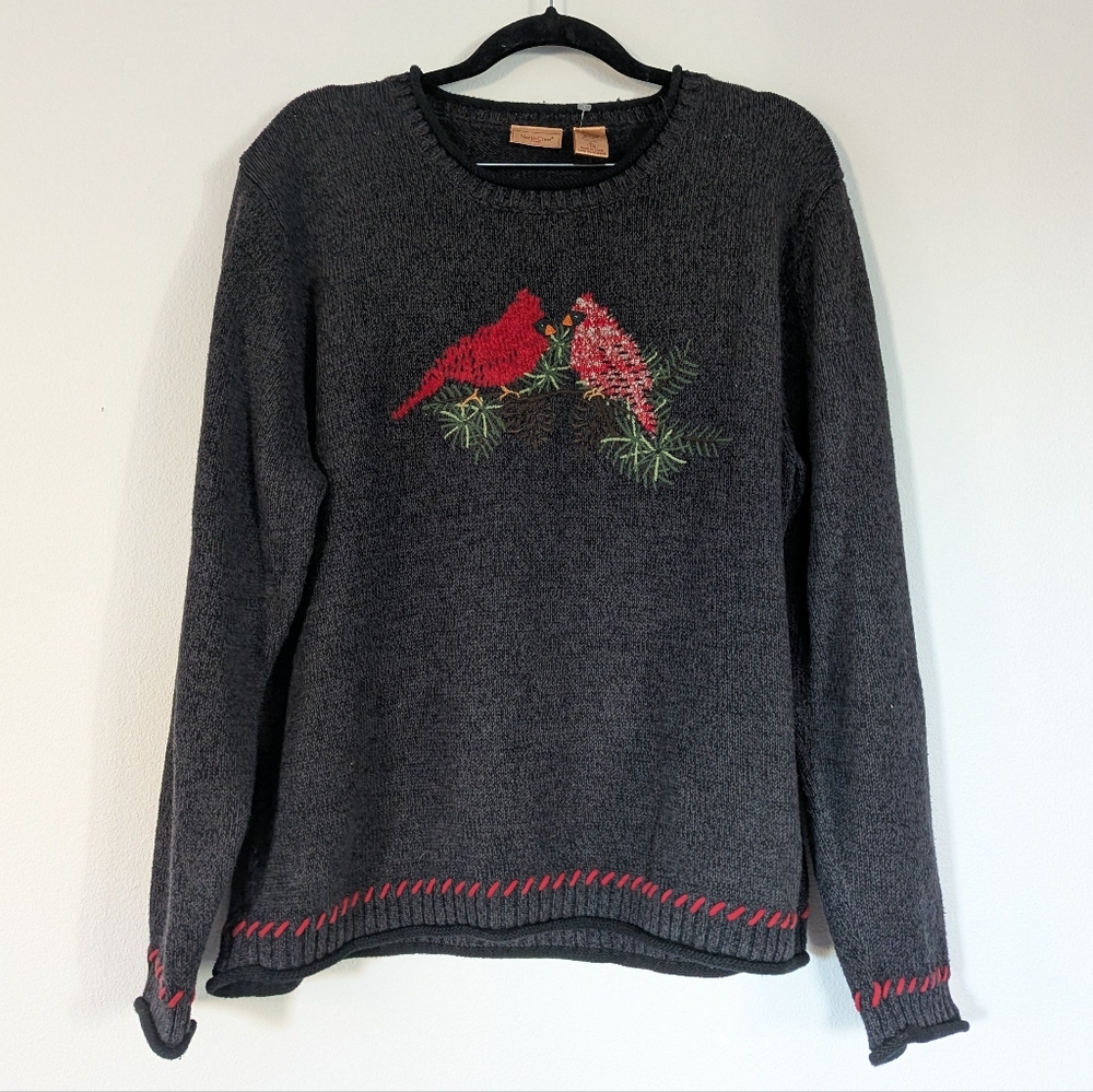 Vintage Northcrest Embroidered Cardinal Knit Holiday Sweater XL